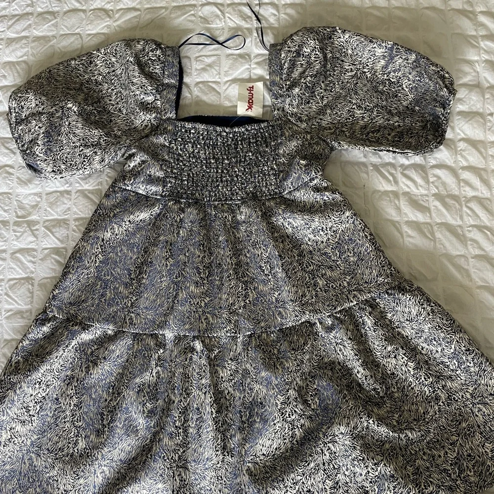 Moon River Gray Puff Sleeve Babydoll Mini Dress - Picture 8 of 11